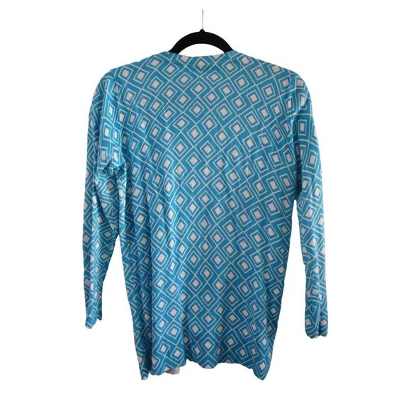 Merona Bright Blue White Diamond Pattern V Neck Ladies Medium Cardigan - Picture 2 of 8